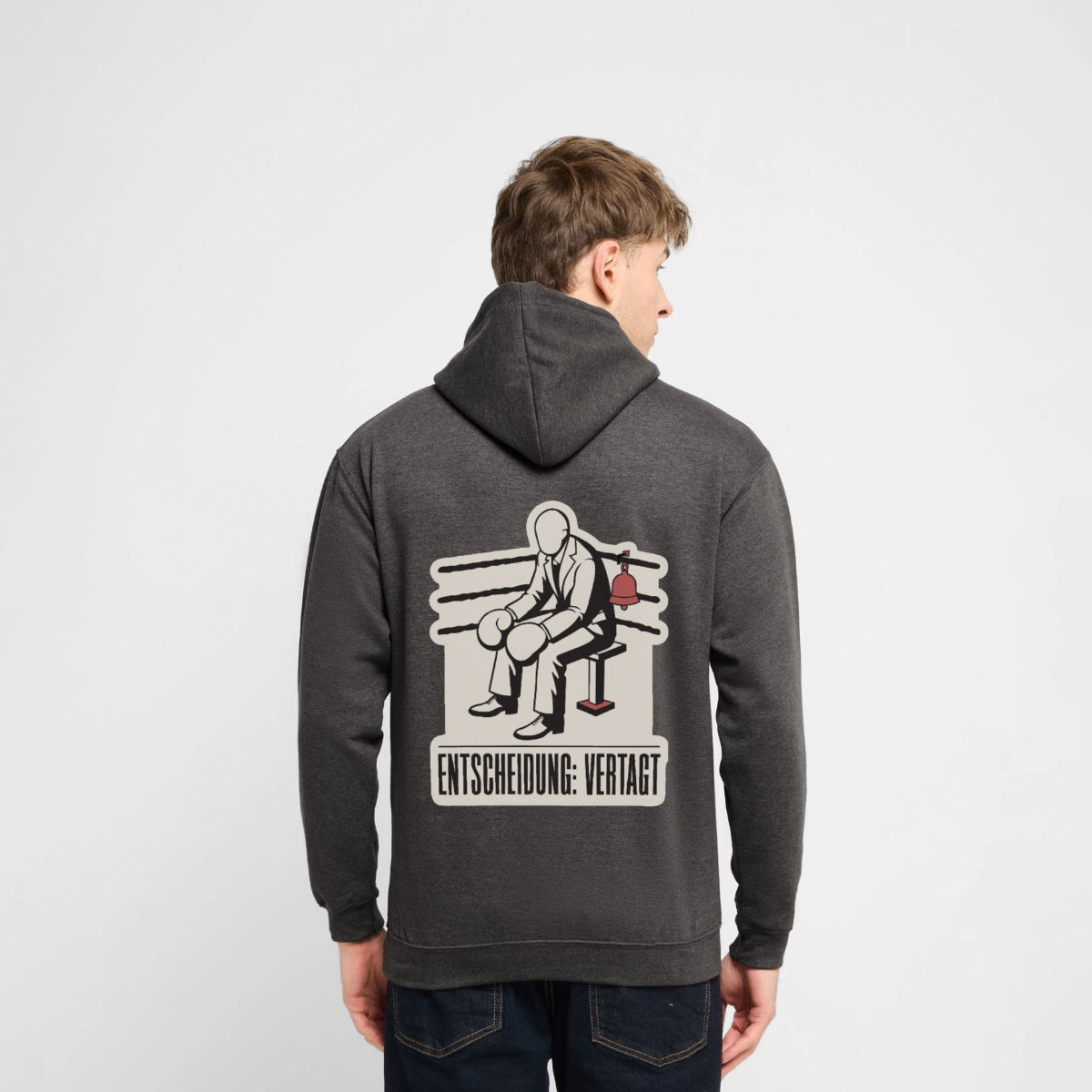 Entscheidung: vertagt. Boxplakat-Motiv Motiv-Hoodie unisex, Farbe Anthrazit, Model