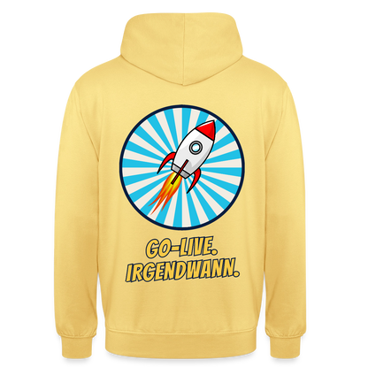 Go-Live. Irgendwann. Comic-Motiv Motiv-Hoodie unisex, Farbe Zitronengelb