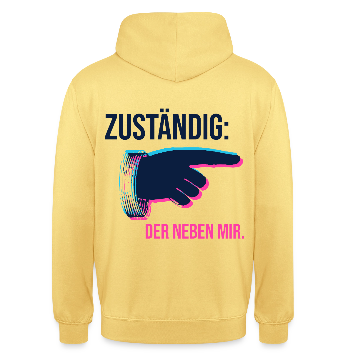 "Zuständig: der neben mir. Glitch-Motiv" Motiv-Hoodie unisex, Farbe Zitronengelb
