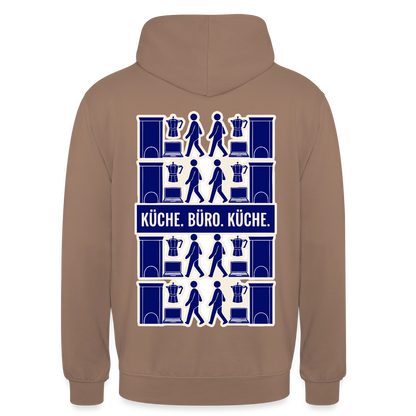 Küche. Büro. Küche. Motiv-Hoodie unisex, Farbe Mokka