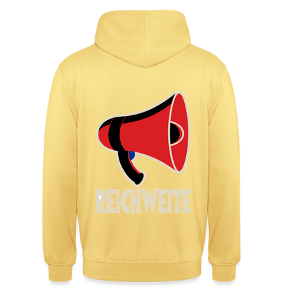Reichweite. Sachplakat-Motiv Motiv-Hoodie unisex, Farbe Zitronengelb