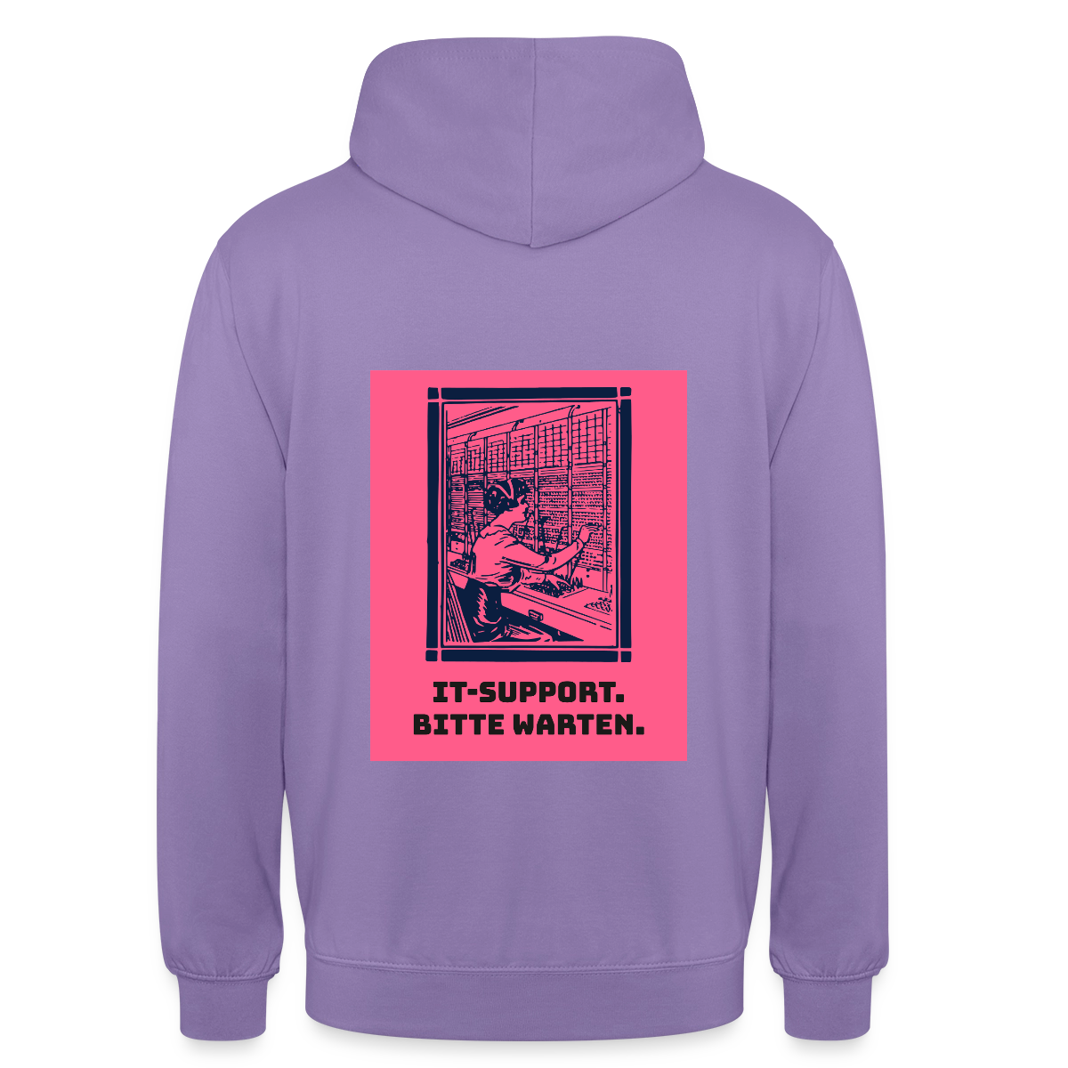 IT-Support. Bitte warten. Duotone-Motiv Motiv-Hoodie unisex, Farbe Lavendel