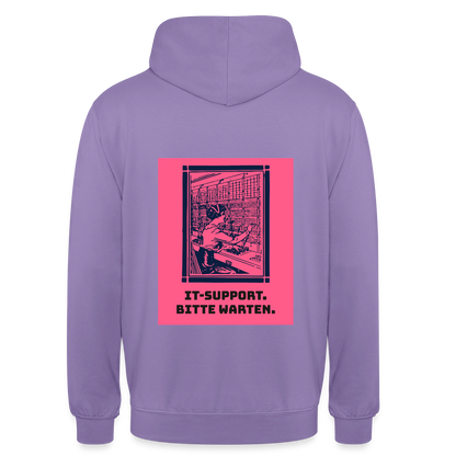 IT-Support. Bitte warten. Duotone-Motiv Motiv-Hoodie unisex, Farbe Lavendel