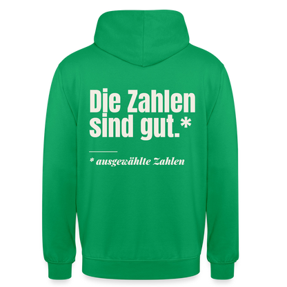 Die Zahlen sind gut. Ausgewählte Zahlen. Motiv-Hoodie unisex, Farbe Kelly Green