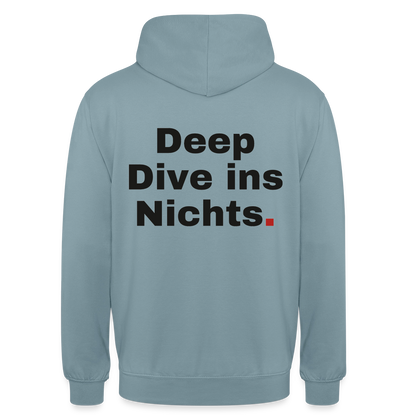 Deep Dive ins Nichts. Motiv-Hoodie unisex, Farbe Nebelblau