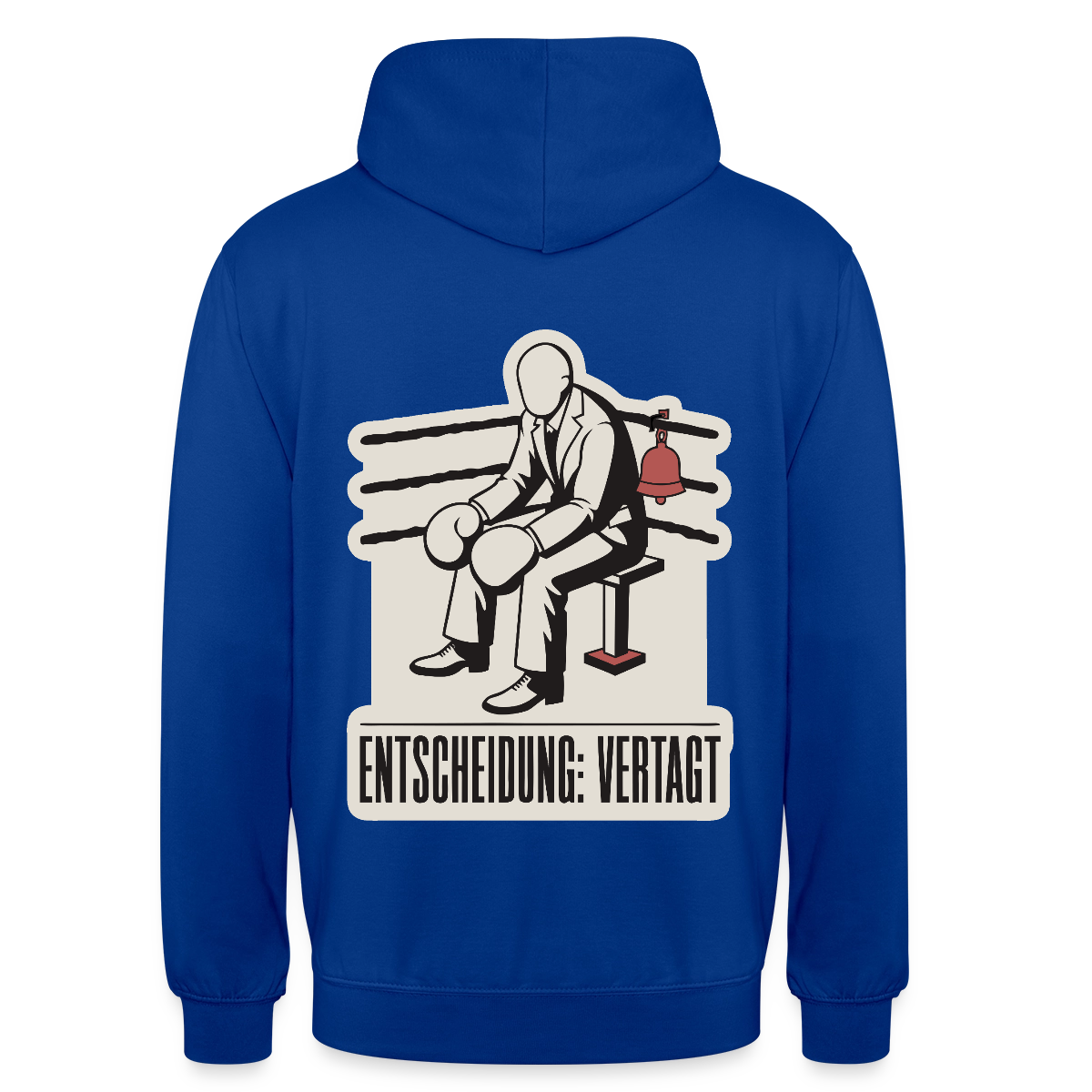 "Entscheidung: vertagt. Boxplakat-Motiv" Motiv-Hoodie unisex, Farbe Royalblau