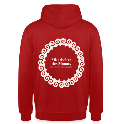 "Mitarbeiter des Monats, selbst ernannt." Motiv-Hoodie unisex, Farbe Rot
