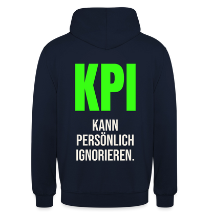 "KPI kann persönlich ignorieren." Motiv-Hoodie unisex, Farbe Navy