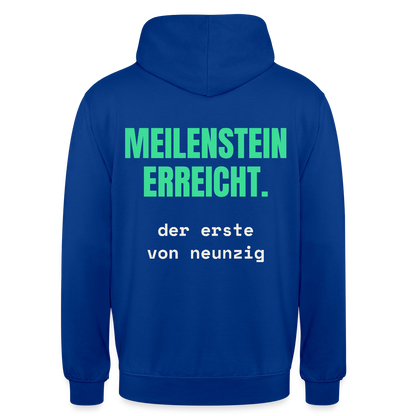 Meilenstein erreicht. Der erste von neunzig. Motiv-Hoodie unisex, Farbe Royalblau