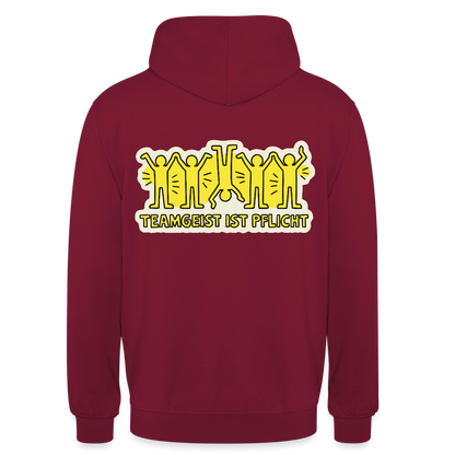 Teamgeist ist Pflicht. Pop-Art-Motiv Motiv-Hoodie unisex, Farbe Bordeaux