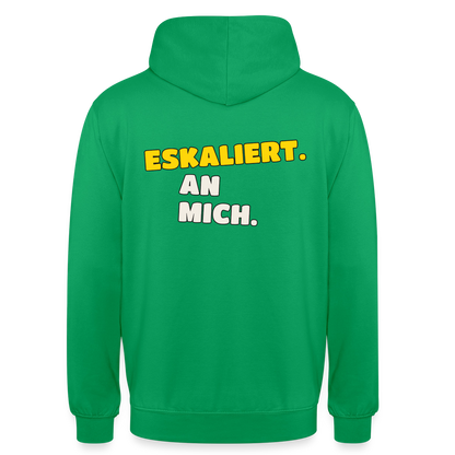 "Eskaliert. An mich." Motiv-Hoodie unisex, Farbe Kelly Green