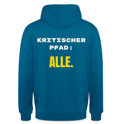 Kritischer Pfad: alle. Motiv-Hoodie unisex, Farbe Tiefseeblau