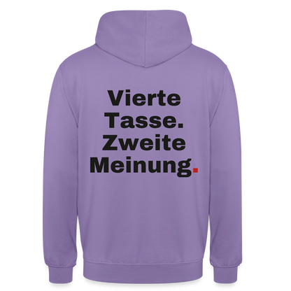"Vierte Tasse. Zweite Meinung." Motiv-Hoodie unisex, Farbe Lavendel