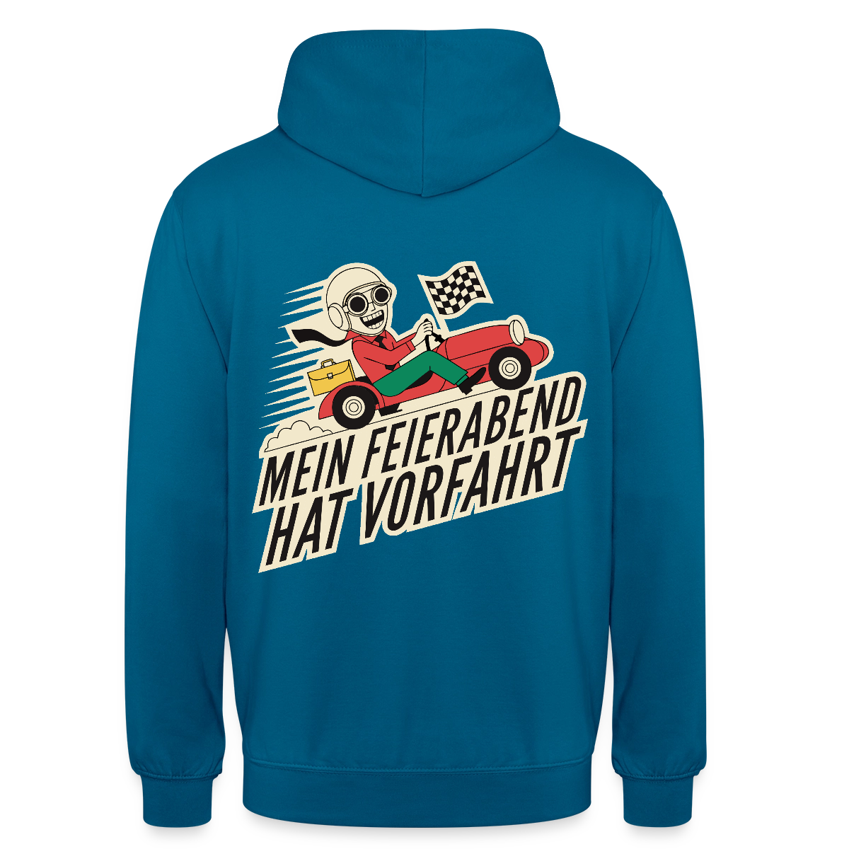 Mein Feierabend hat Vorfahrt. Motiv-Hoodie unisex, Farbe Tiefseeblau