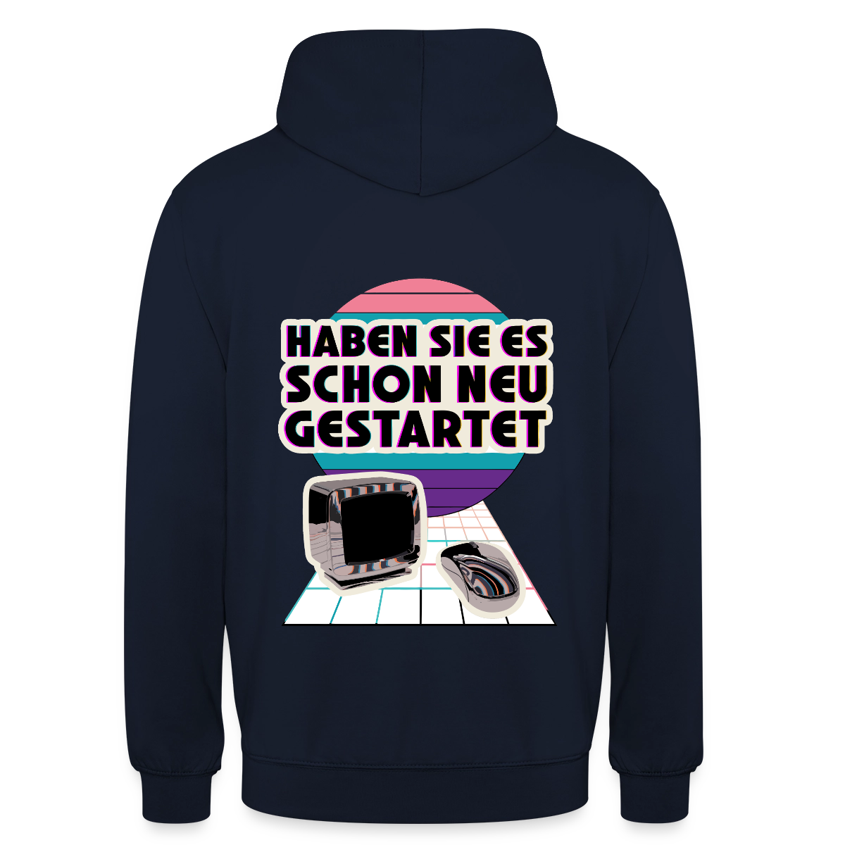 Haben Sie es schon neu gestartet? Vaporwave-Motiv Motiv-Hoodie unisex, Farbe Navy
