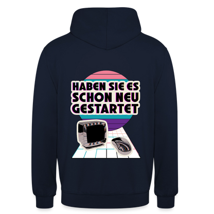 Haben Sie es schon neu gestartet? Vaporwave-Motiv Motiv-Hoodie unisex, Farbe Navy