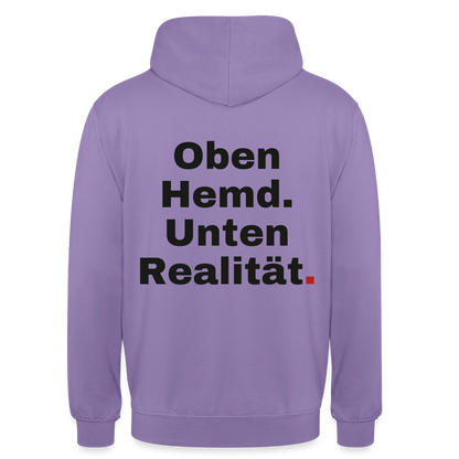 Oben Hemd, unten Realität Motiv-Hoodie unisex, Farbe Lavendel