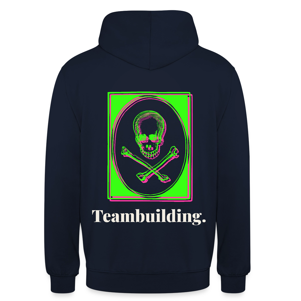 "Teambuilding. Neon-Motiv" Motiv-Hoodie unisex, Farbe Navy