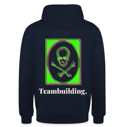 "Teambuilding. Neon-Motiv" Motiv-Hoodie unisex, Farbe Navy