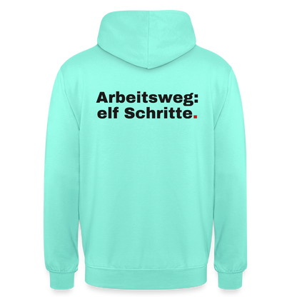 Arbeitsweg: elf Schritte Motiv-Hoodie unisex, Farbe Mint