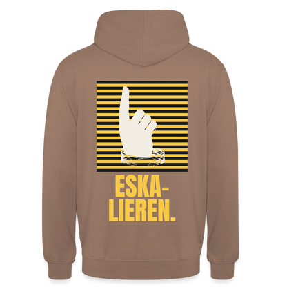 "Eskalieren." Motiv-Hoodie unisex, Farbe Mokka