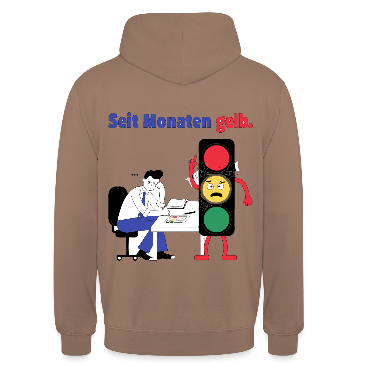"Seit Monaten gelb. Ampel-Motiv" Motiv-Hoodie unisex, Farbe Mokka