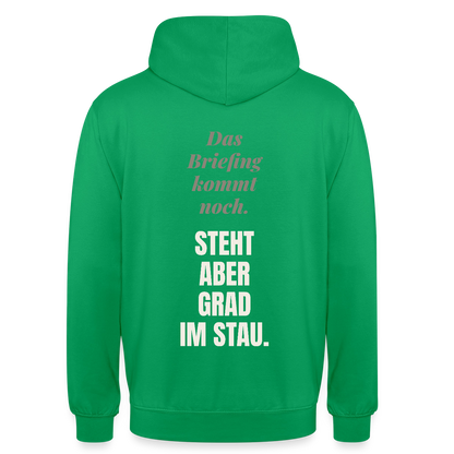 Das Briefing kommt noch. Steht aber grad im Stau. Motiv-Hoodie unisex, Farbe Kelly Green