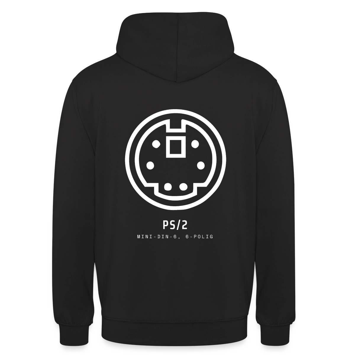 "PS/2, Mini-DIN-6" Motiv-Hoodie unisex, Farbe Schwarz