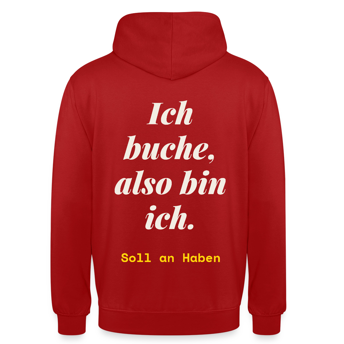 "Ich buche, also bin ich." Motiv-Hoodie unisex, Farbe Rot