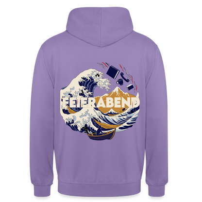 "Feierabend. Ukiyo-e-Motiv" Motiv-Hoodie unisex, Farbe Lavendel