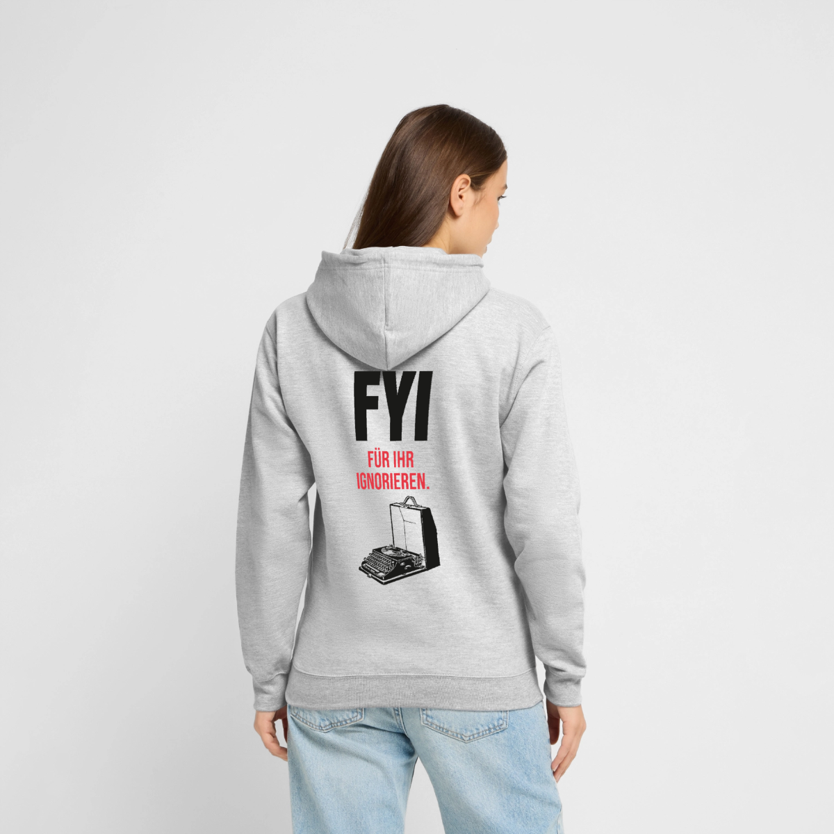 "FYI. Für ihr Ignorieren." Motiv-Hoodie unisex, Farbe Hellgrau meliert