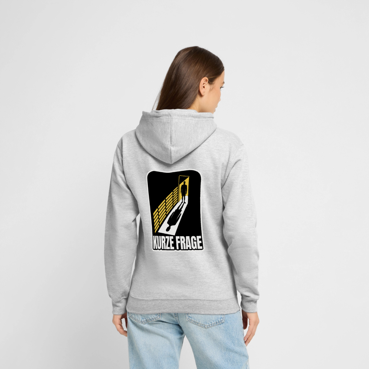 "Kurze Frage. Film-noir-Motiv" Motiv-Hoodie unisex, Farbe Hellgrau meliert