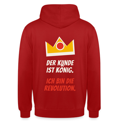 Der Kunde ist König. Ich bin die Revolution. Motiv-Hoodie unisex, Farbe Rot