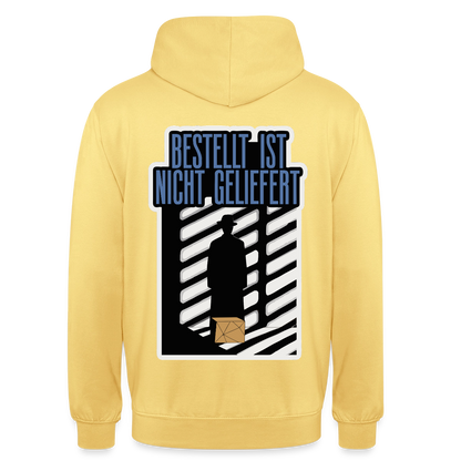 "Bestellt ist nicht geliefert. Film-noir-Motiv" Motiv-Hoodie unisex, Farbe Zitronengelb