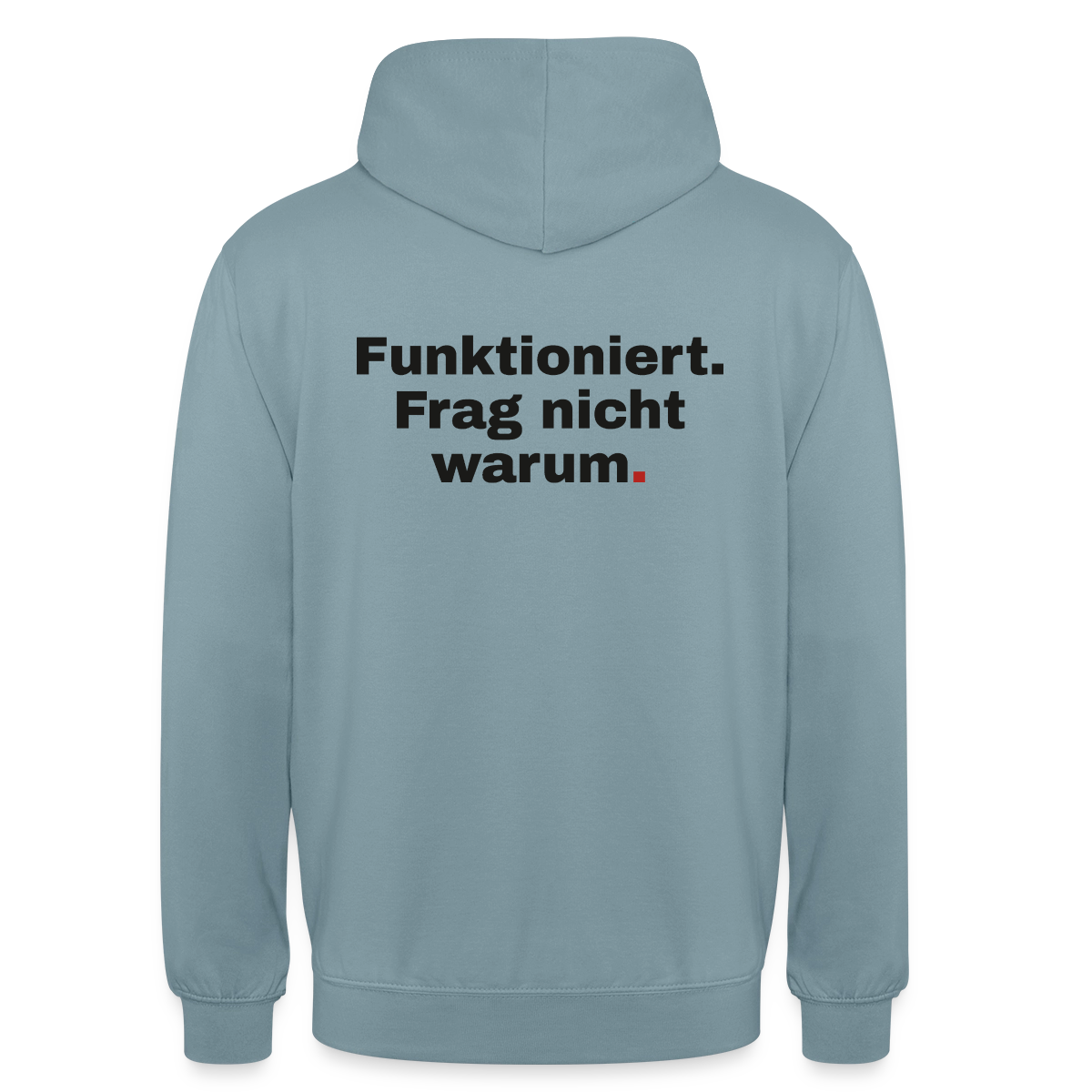 Funktioniert. Frag nicht warum. Motiv-Hoodie unisex, Farbe Nebelblau