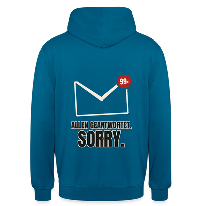 "Allen geantwortet. Sorry." Motiv-Hoodie unisex, Farbe Tiefseeblau