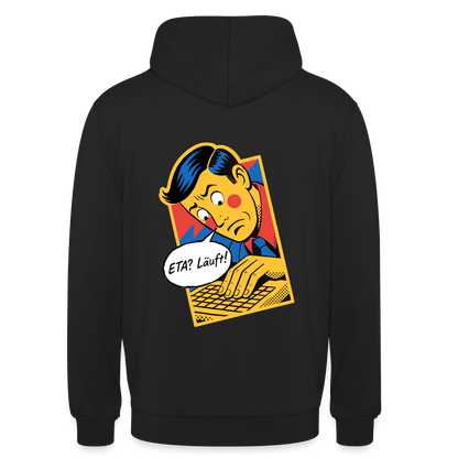 "ETA? Läuft! Popart-Motiv" Motiv-Hoodie unisex, Farbe Schwarz