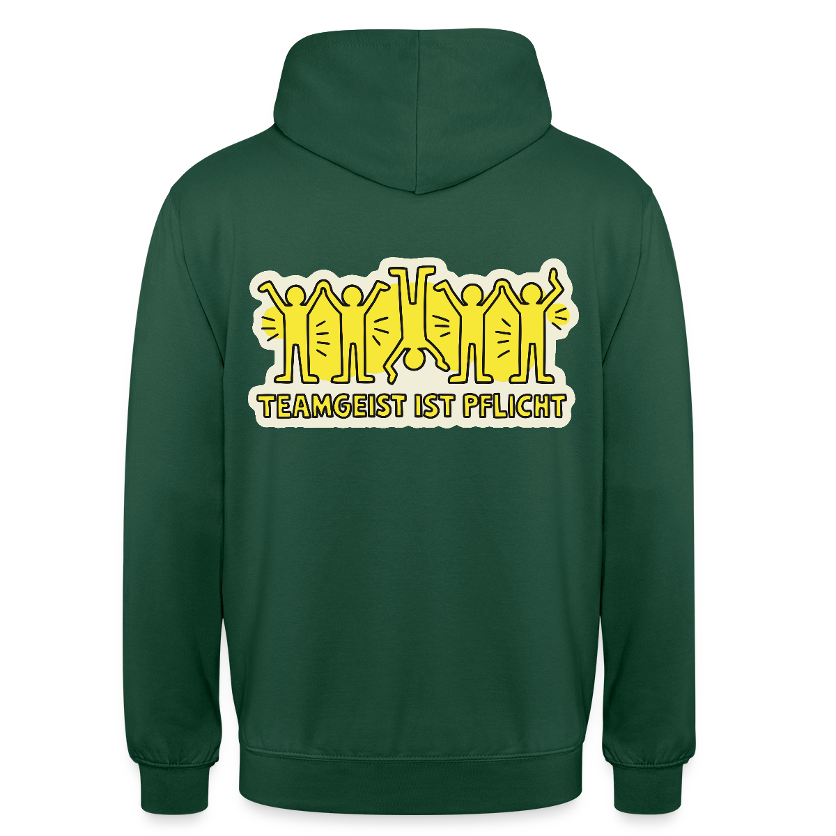 Teamgeist ist Pflicht. Pop-Art-Motiv Motiv-Hoodie unisex, Farbe Flaschengrün