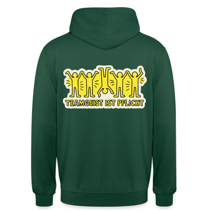 Teamgeist ist Pflicht. Pop-Art-Motiv Motiv-Hoodie unisex, Farbe Flaschengrün