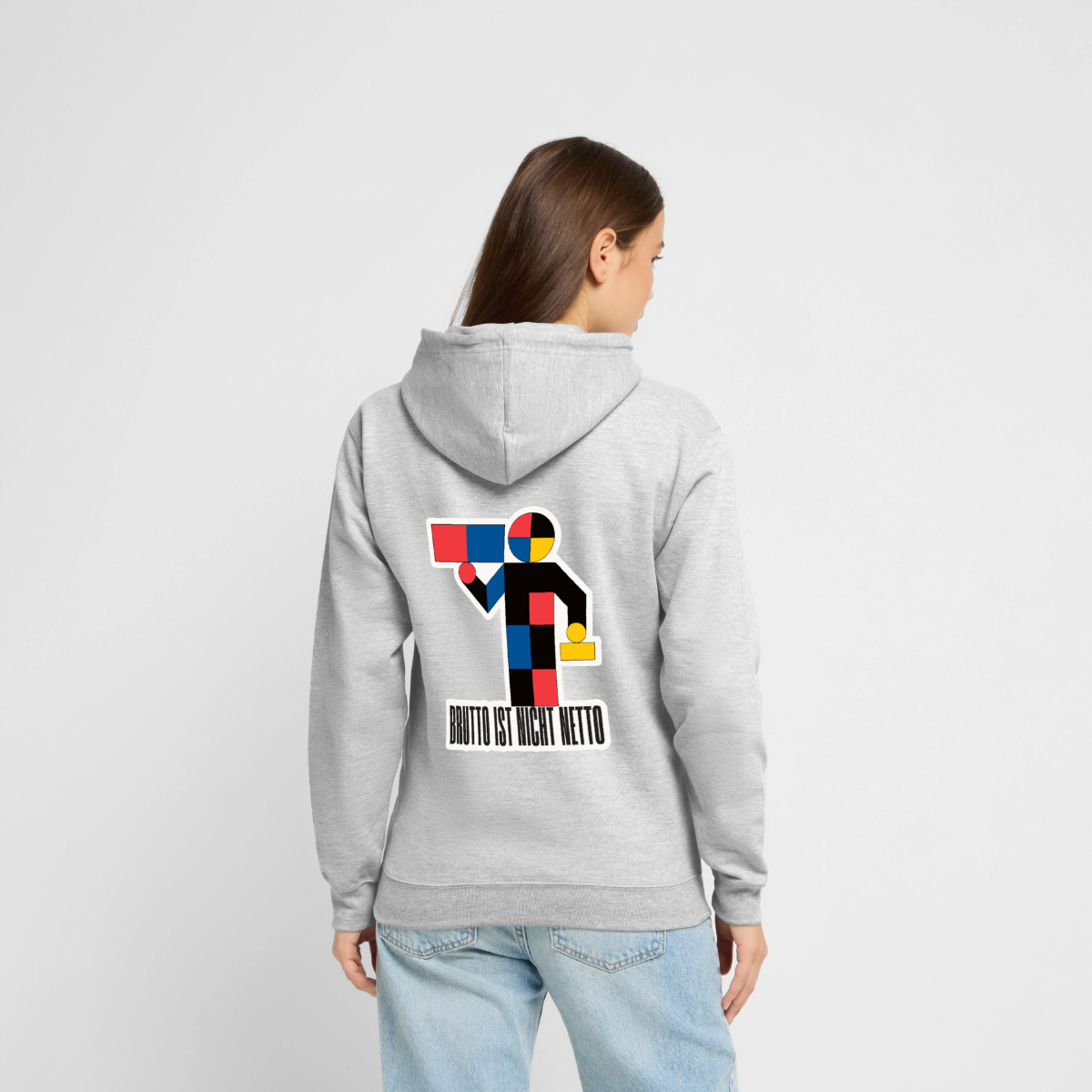 "Brutto ist nicht Netto. Bauhaus-Motiv" Motiv-Hoodie unisex, Farbe Hellgrau meliert