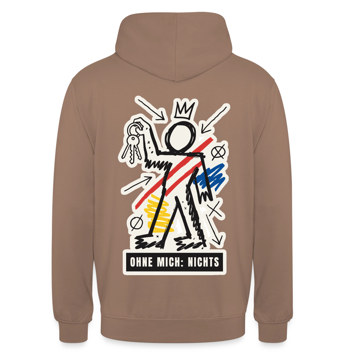 Ohne mich: nichts. Neo-Expressionismus-Motiv Motiv-Hoodie unisex, Farbe Mokka