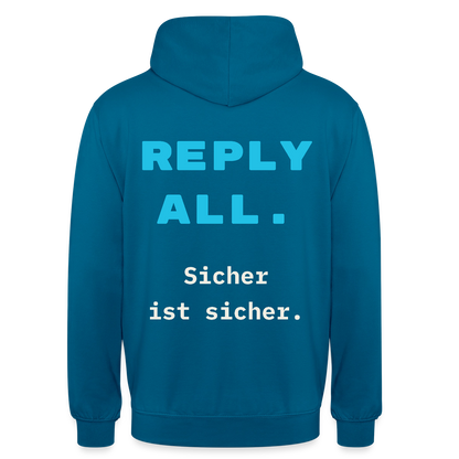 "Reply all. Sicher ist sicher." Motiv-Hoodie unisex, Farbe Tiefseeblau