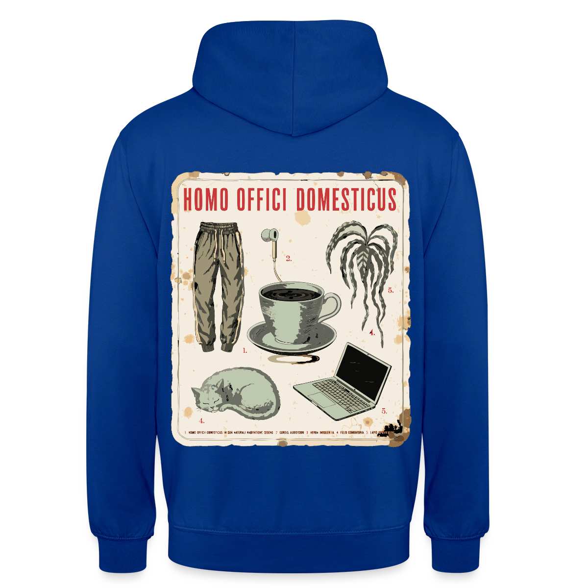 Homo Offici Domesticus Motiv-Hoodie unisex, Farbe Royalblau, Model