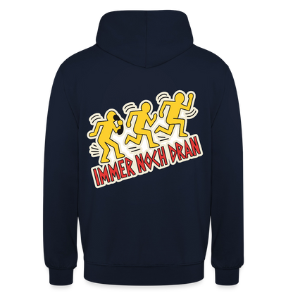 Immer noch dran. Pop-Art-Motiv Motiv-Hoodie unisex, Farbe Navy