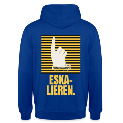"Eskalieren." Motiv-Hoodie unisex, Farbe Royalblau