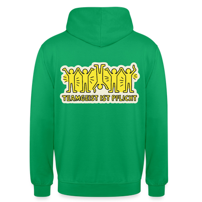 Teamgeist ist Pflicht. Pop-Art-Motiv Motiv-Hoodie unisex, Farbe Kelly Green