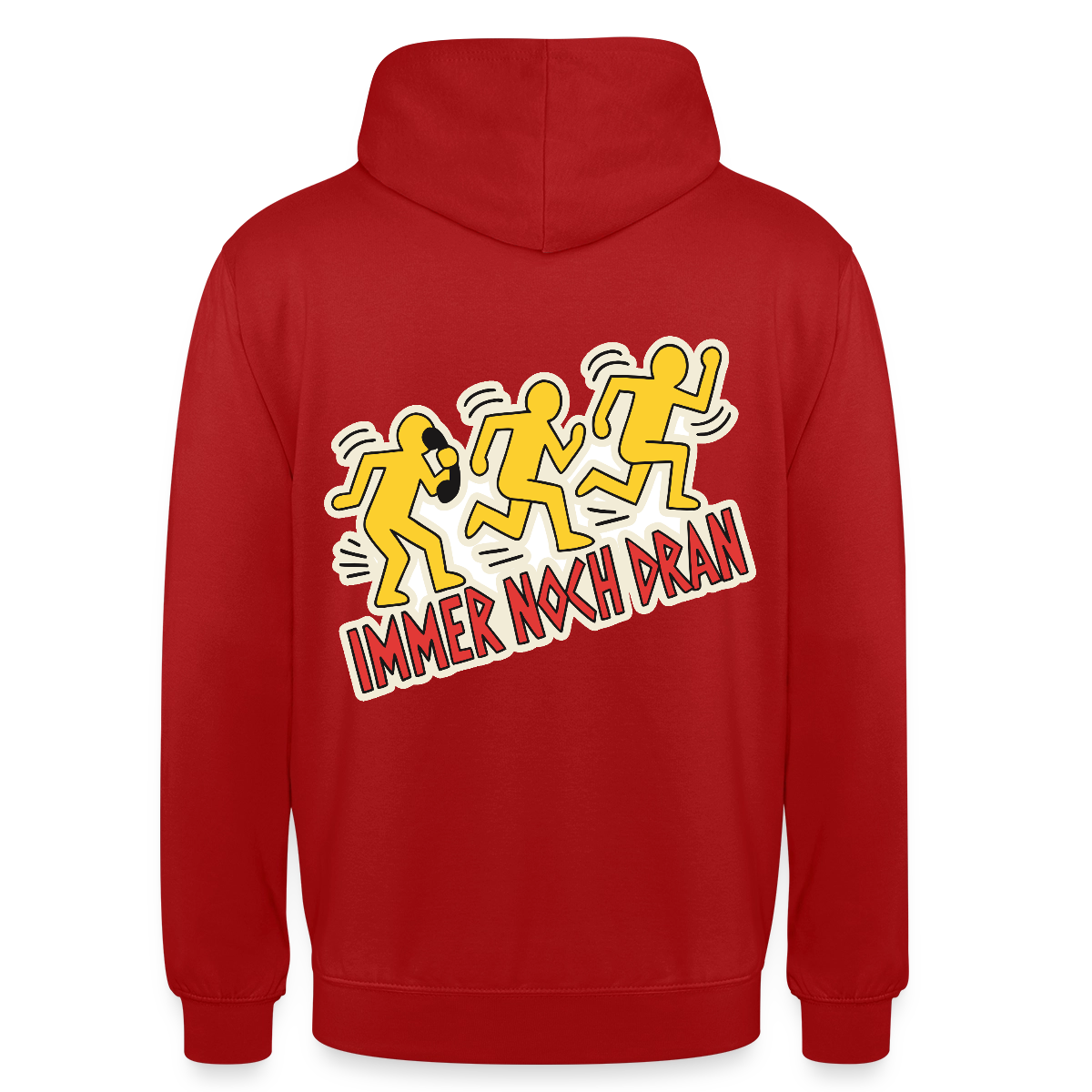 Immer noch dran. Pop-Art-Motiv Motiv-Hoodie unisex, Farbe Rot