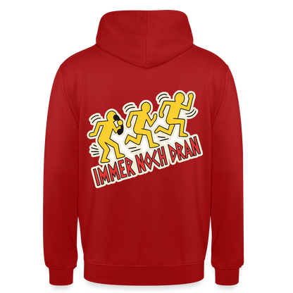 Immer noch dran. Pop-Art-Motiv Motiv-Hoodie unisex, Farbe Rot