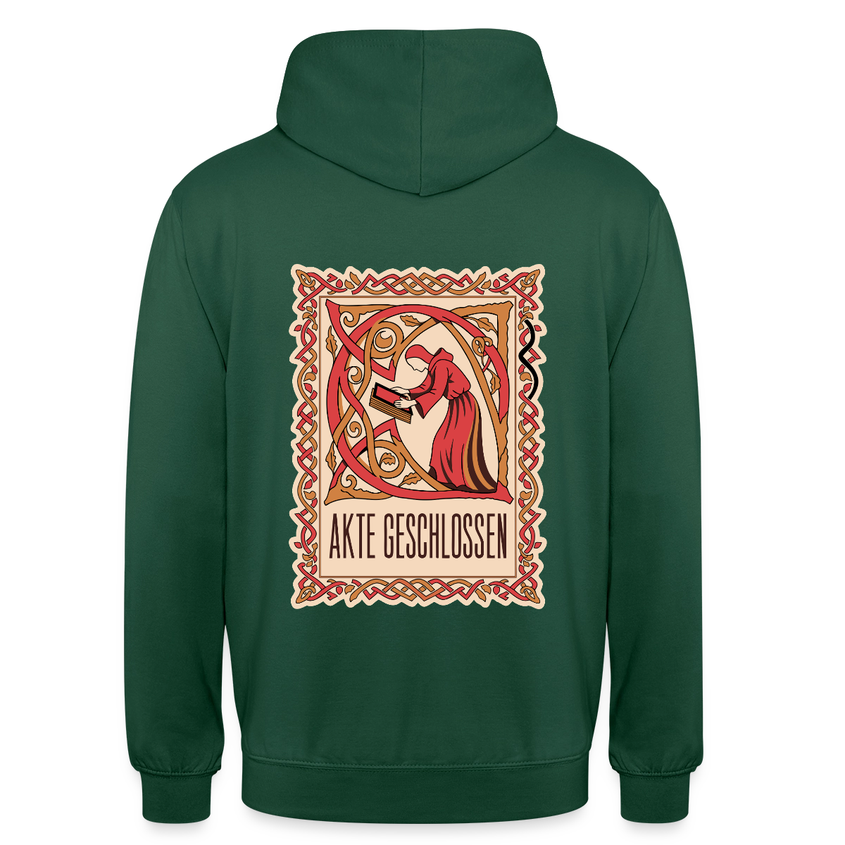 "Akte geschlossen. Buchmalerei-Motiv" Motiv-Hoodie unisex, Farbe Flaschengrün
