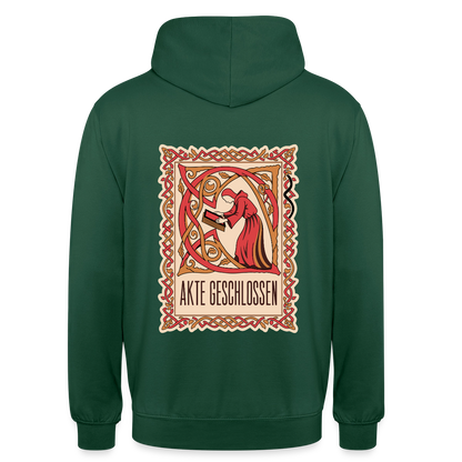 "Akte geschlossen. Buchmalerei-Motiv" Motiv-Hoodie unisex, Farbe Flaschengrün